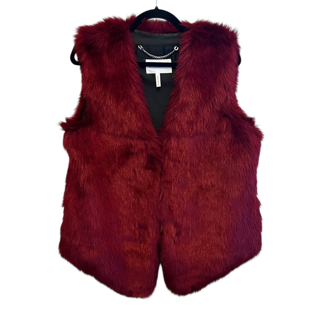 BCBGeneration Red Faux Fur Vest Medium